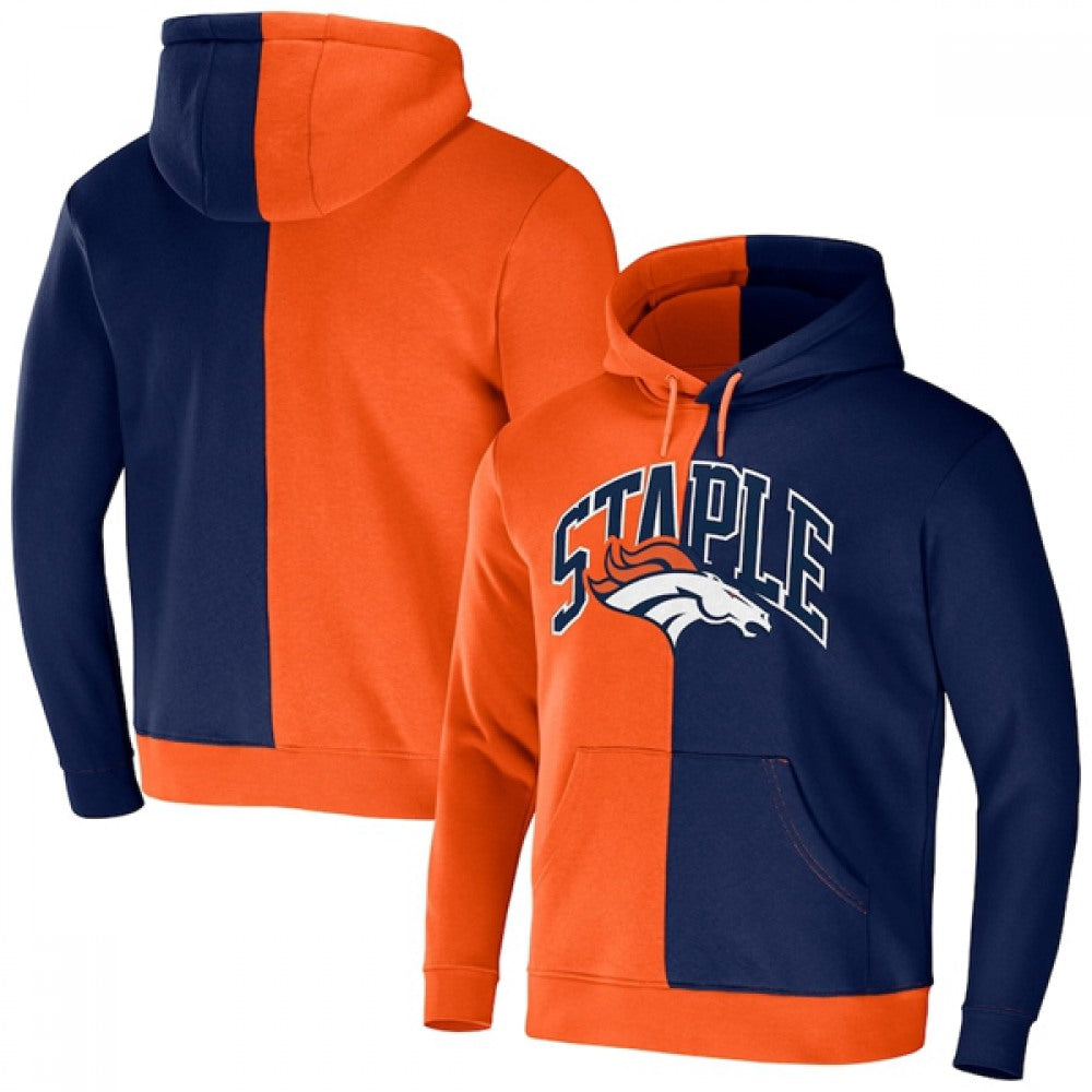 Men's Denver Broncos Orange/Navy Split Logo Pullover Hoodie 