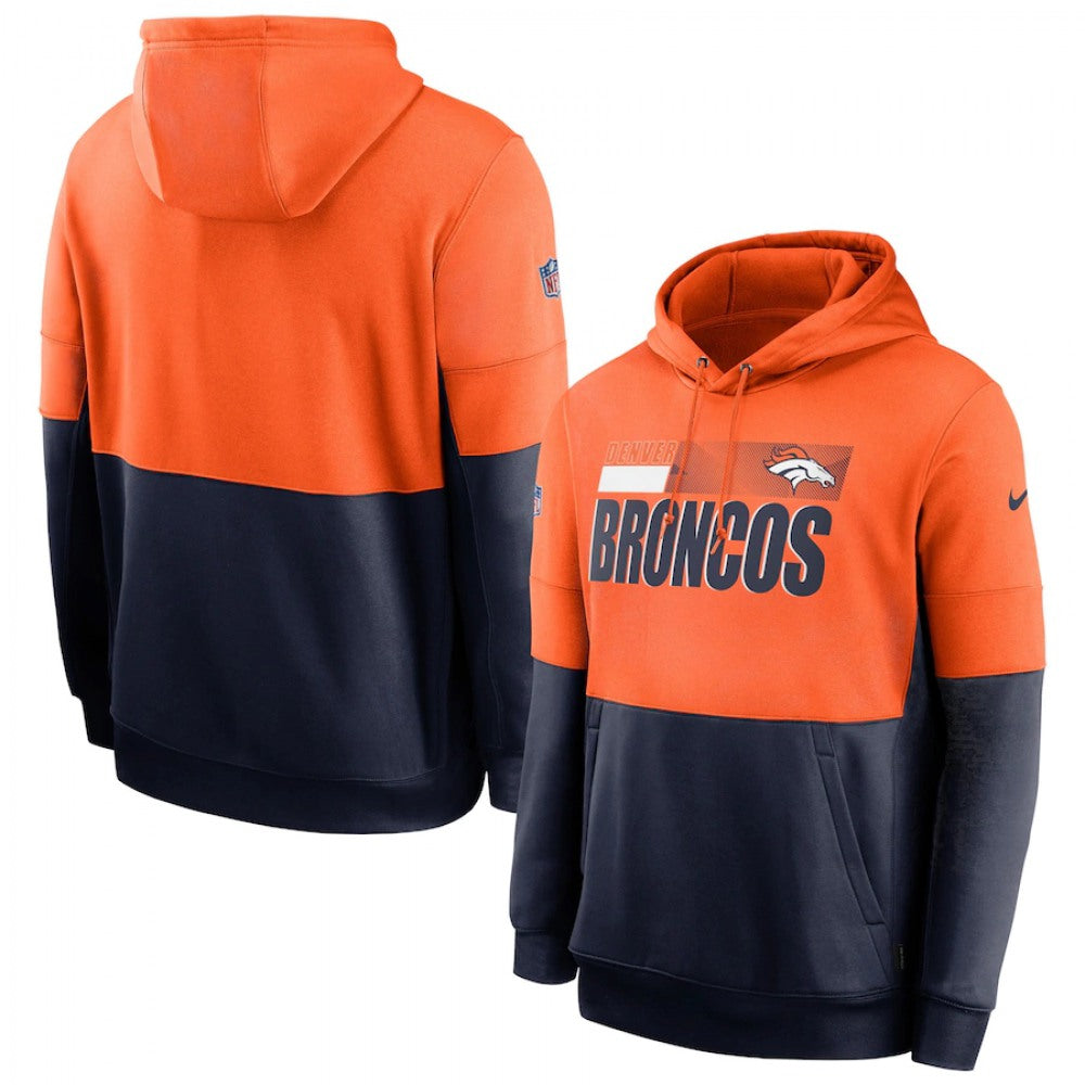 Men's Denver Broncos Orange/Navy Sideline Impact Lockup Performance Pullover Hoodie 