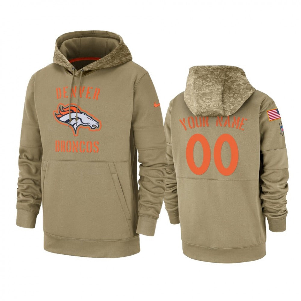 Men's Denver Broncos Customized Tan 2019 Salute To Service Sideline Therma Pullover Hoodie 