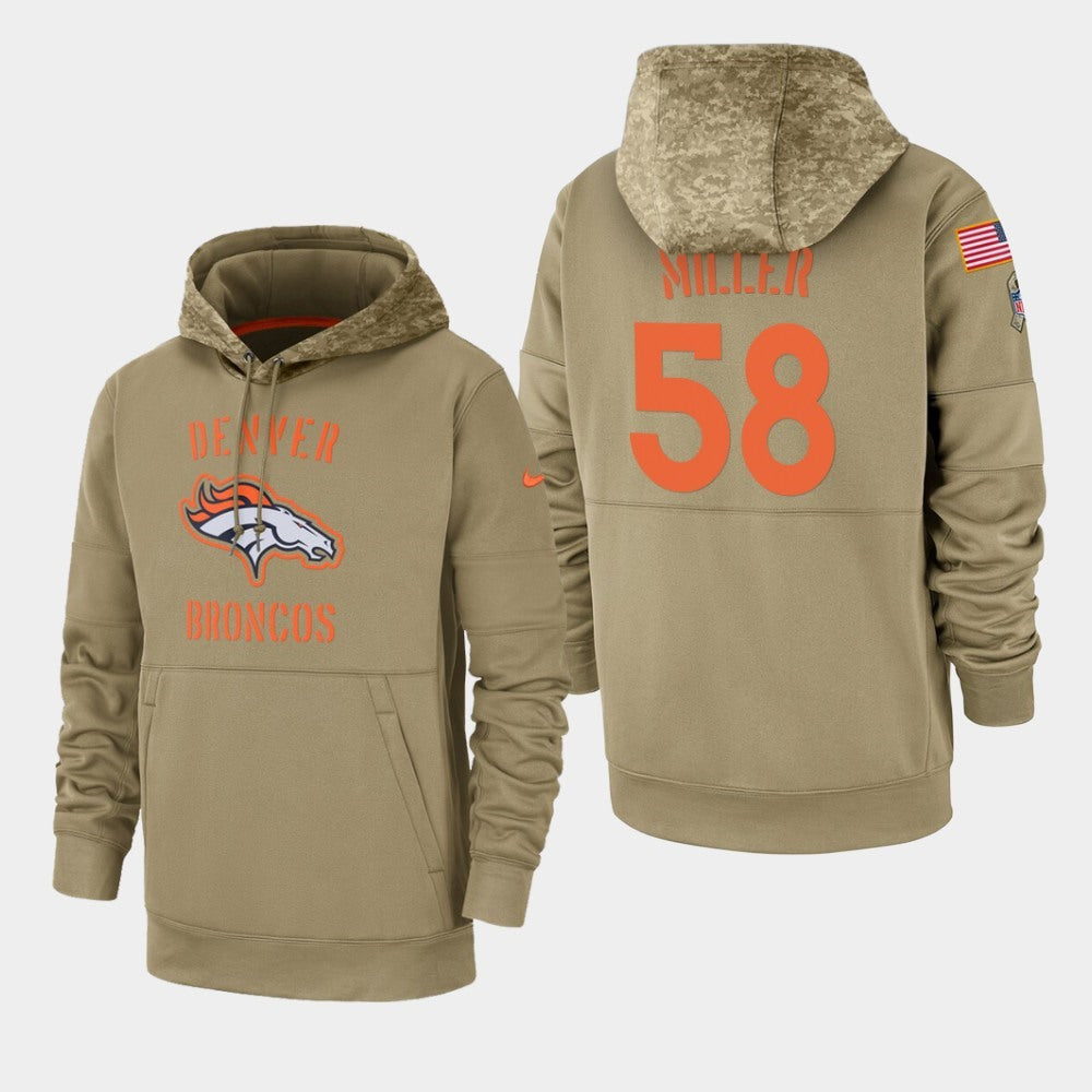 Men's Denver Broncos #58 Von Miller Tan 2019 Salute to Service Sideline Therma Pullover Hoodie 