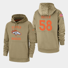 Men's Denver Broncos #58 Von Miller Tan 2019 Salute to Service Sideline Therma Pullover Hoodie 