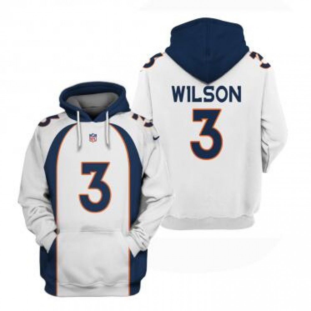 Men's Denver Broncos #3 Russell Wilson White Pullover Hoodie 