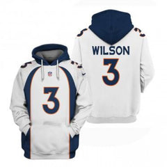 Men's Denver Broncos #3 Russell Wilson White Pullover Hoodie 