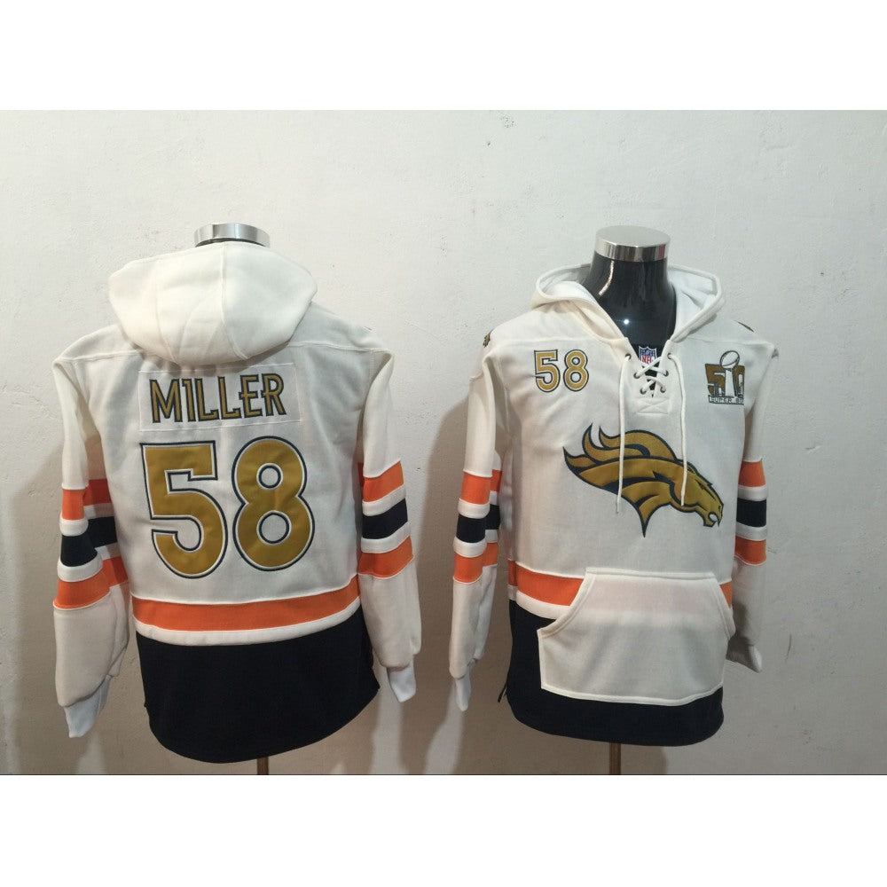Men's Denver Broncos #58 Von Miller White Super Bowl 50 All Stitched NFL Hoodie Sweatshirt 