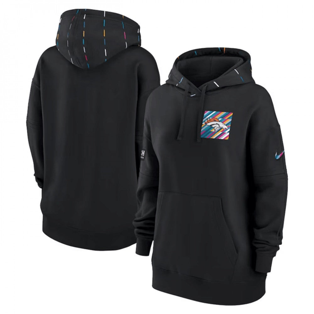 Women's Denver Broncos Black 2023 Crucial Catch Club Pullover Hoodie(Run Small) 