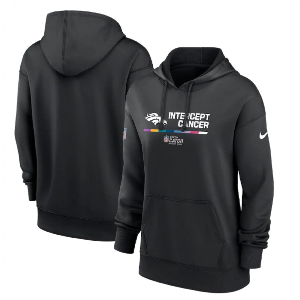 Women's Denver Broncos 2022 Black NFL Crucial Catch Therma Performance Pullover Hoodie(Run Small) 