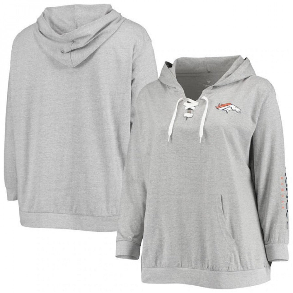 Women's Denver Broncos Heathered Gray Plus Size Lace-Up Pullover Hoodie 