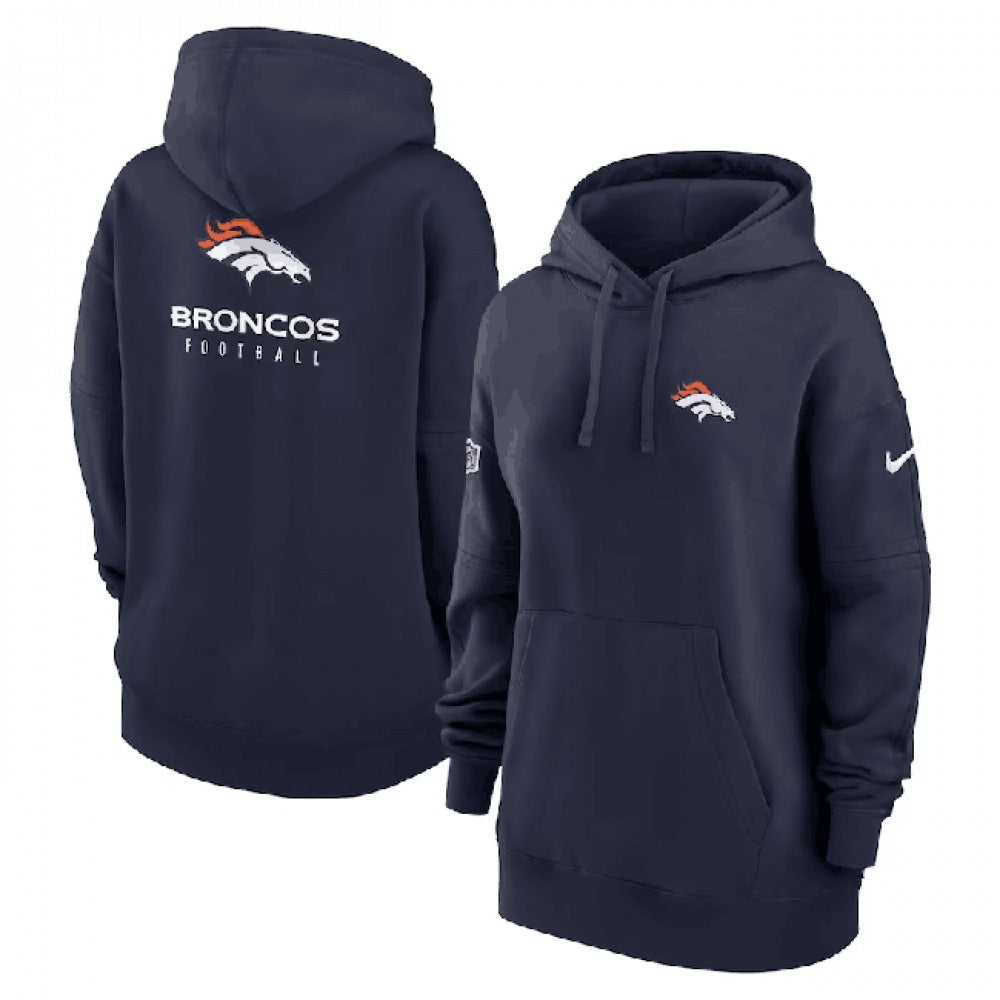 Women's Denver Broncos Navy Sideline Club Fleece Pullover Hoodie(Run Small) 