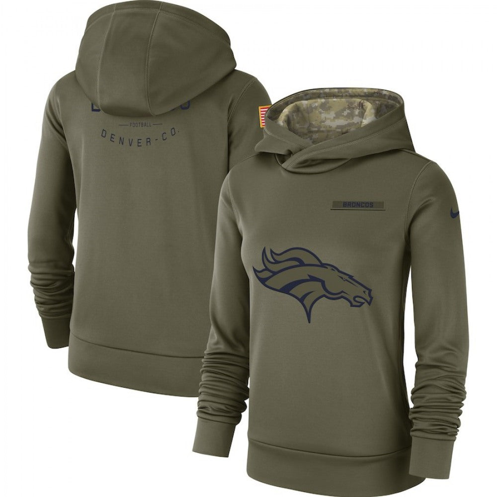 Women's Denver Broncos Olive Salute to Service Team Logo Performance Pullover NFL Hoodie 