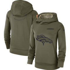 Women's Denver Broncos Olive Salute to Service Team Logo Performance Pullover NFL Hoodie 