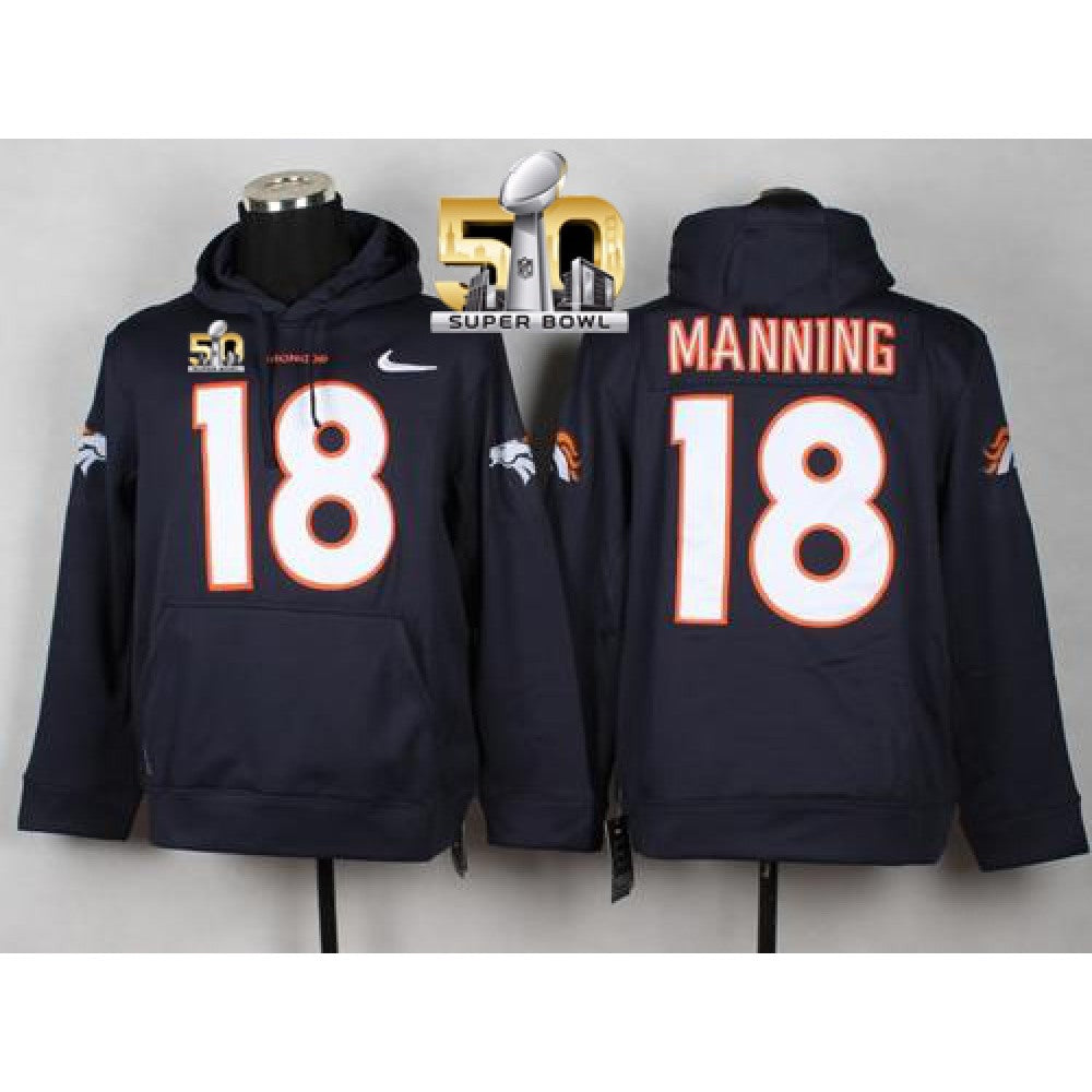 Denver Broncos #18 Peyton Manning Blue Super Bowl 50 Pullover Hoodie 