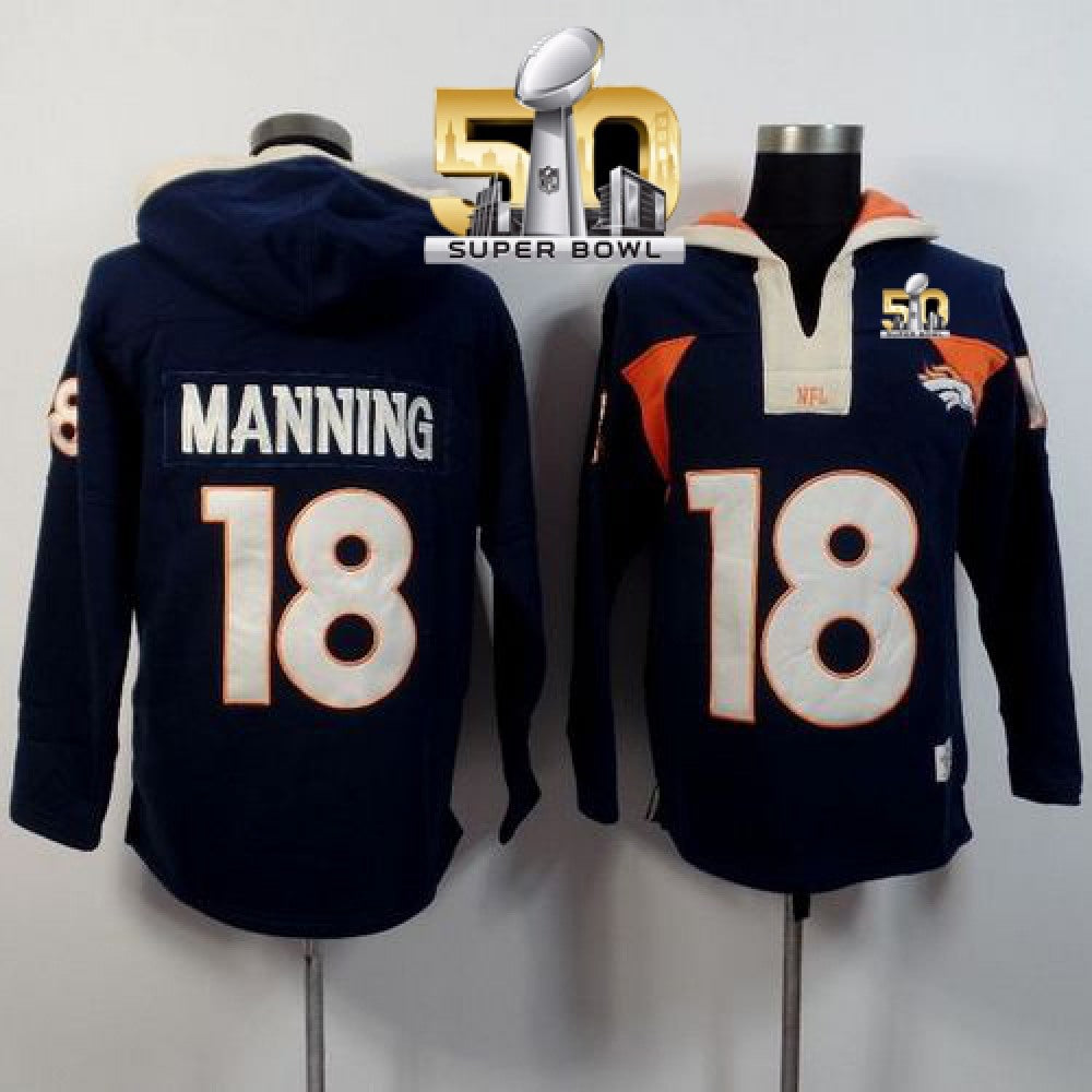 Denver Broncos #18 Peyton Manning Navy Blue Super Bowl 50 Player Winning Method Pullover NFL Hoodie 