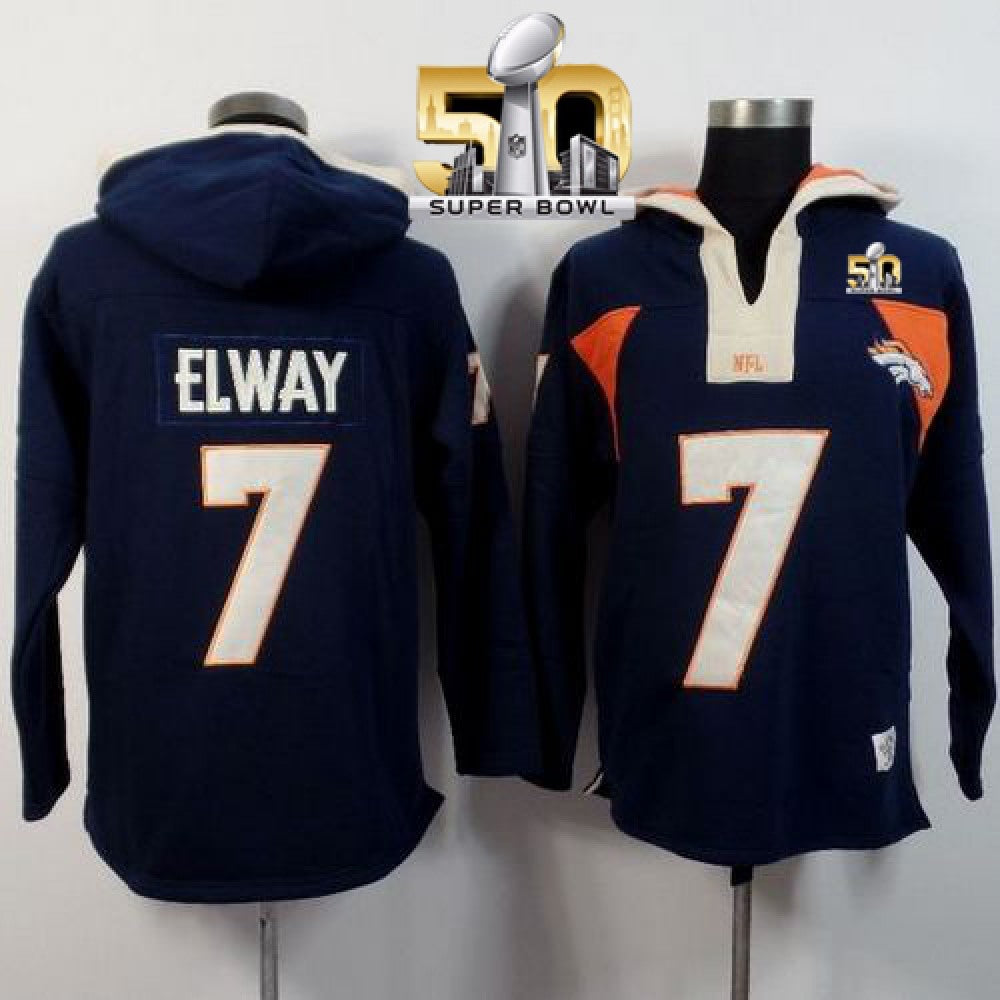 Denver Broncos #7 John Elway Navy Blue Super Bowl 50 Player Winning Method Pullover NFL Hoodie 