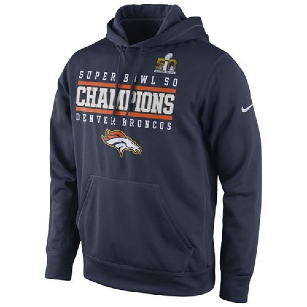 Denver Broncos Super Bowl 50 Champions Celebration Performance Hoodie Navy 