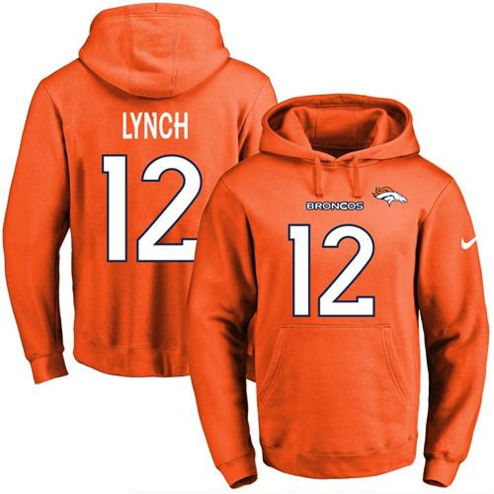 Broncos #12 Paxton Lynch Orange Name & Number Pullover NFL Hoodie 