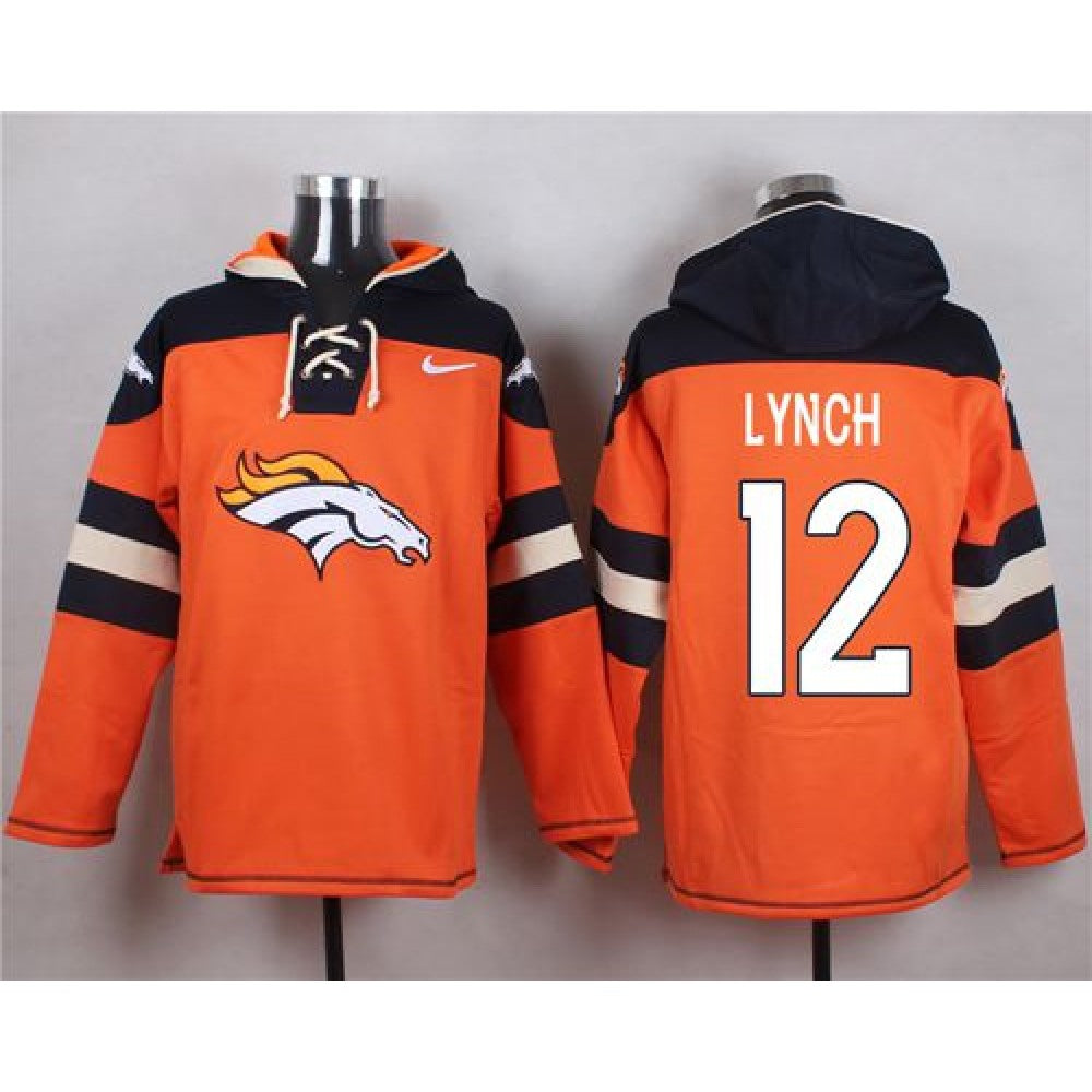 Broncos #12 Paxton Lynch Orange Player Pullover Hoodie 