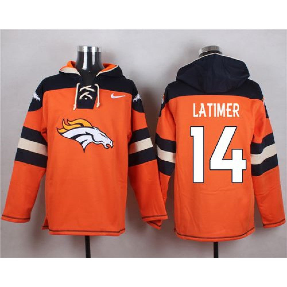 Broncos #14 Cody Latimer Orange Player Pullover NFL Hoodie 