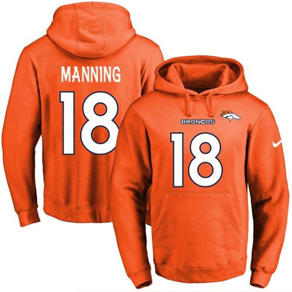 Broncos #18 Peyton Manning Orange Name & Number Pullover NFL Hoodie 