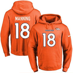 Broncos #18 Peyton Manning Orange Name & Number Pullover NFL Hoodie 