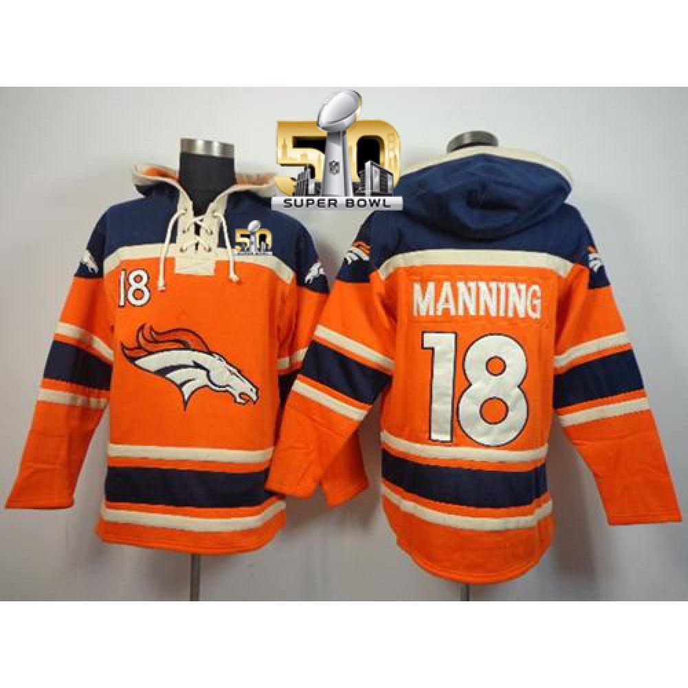 Denver Broncos #18 Peyton Manning Orange Super Bowl 50 Sawyer Hoodie Sweatshirt NFL Hoodie 