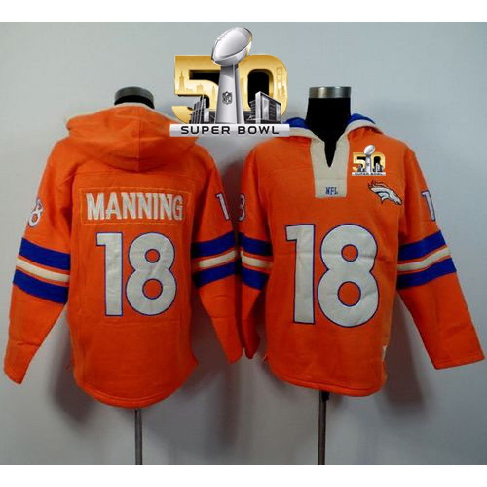 Denver Broncos #18 Peyton Manning Orange Super Bowl 50 Player Winning Method Pullover NFL Hoodie 