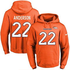 Broncos #22 C.J. Anderson Orange Name & Number Pullover NFL Hoodie 