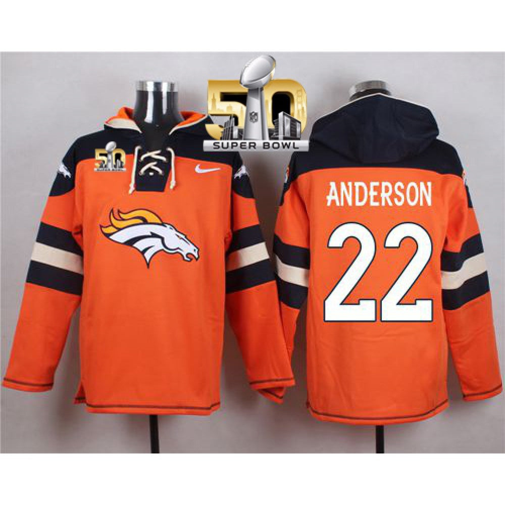 Broncos #22 C.J. Anderson Orange Super Bowl 50 Player Pullover NFL Hoodie 
