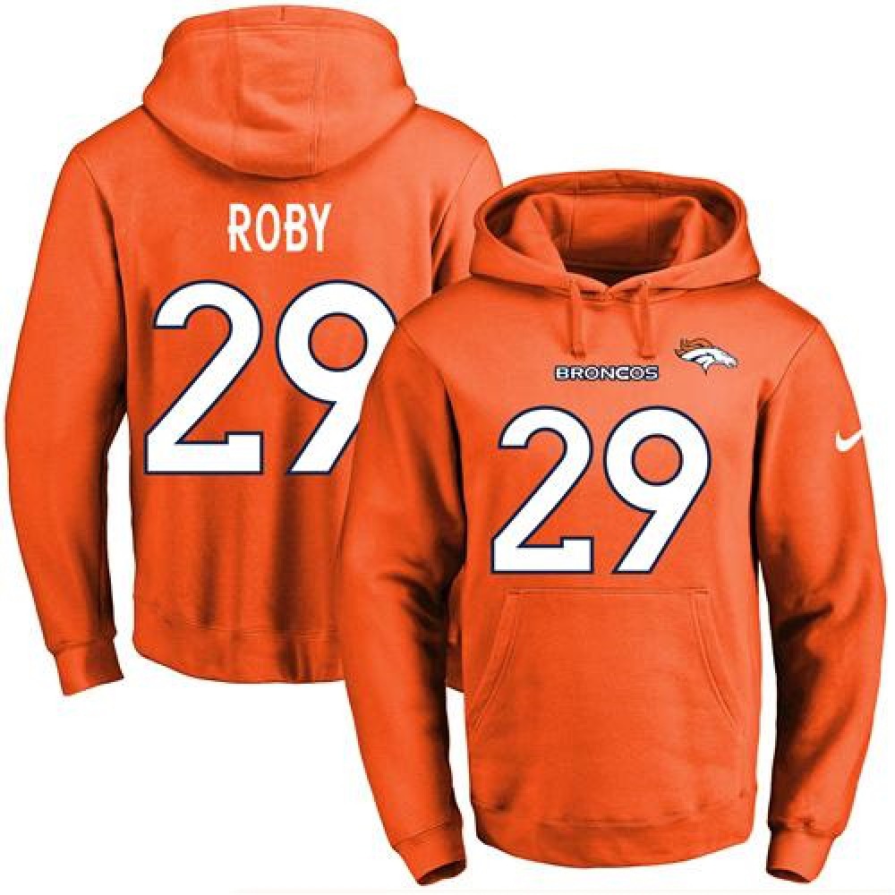 Broncos #29 Bradley Roby Orange Name & Number Pullover NFL Hoodie 