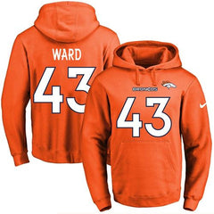 Broncos #43 T.J. Ward Orange Name & Number Pullover NFL Hoodie 