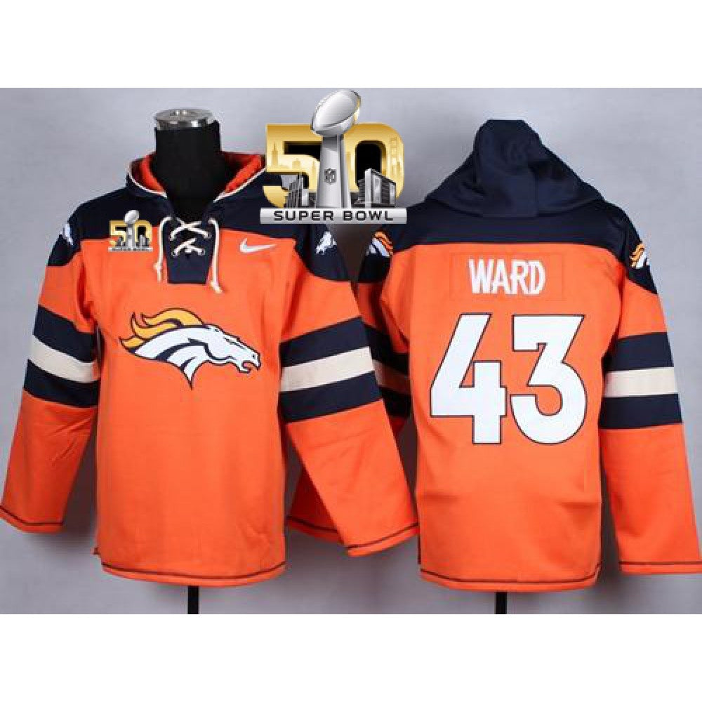 Broncos #43 T.J. Ward Orange Super Bowl 50 Player Pullover NFL Hoodie 