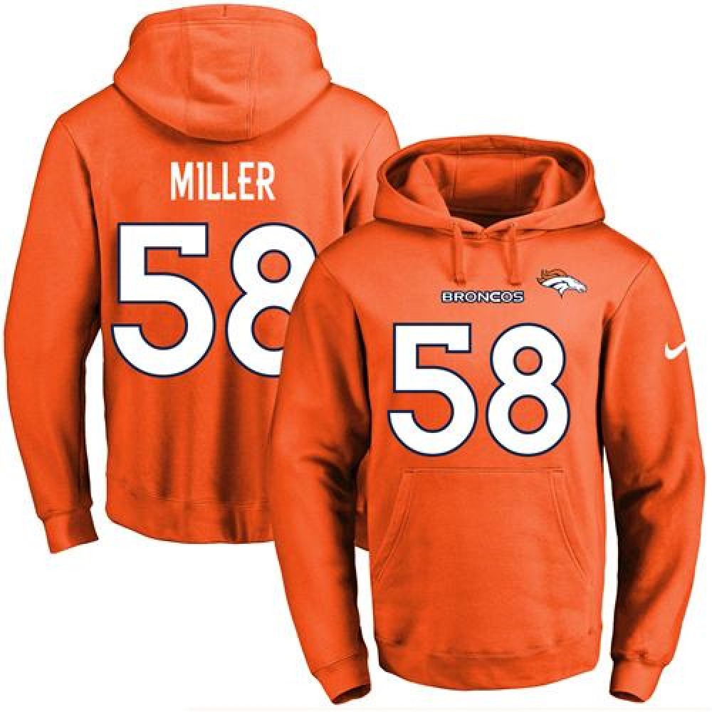 Broncos #58 Von Miller Orange Name & Number Pullover NFL Hoodie 