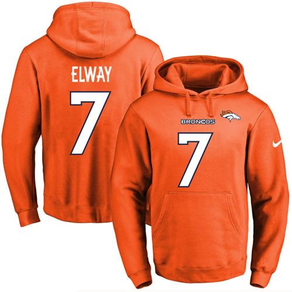Broncos #7 John Elway Orange Name & Number Pullover NFL Hoodie 