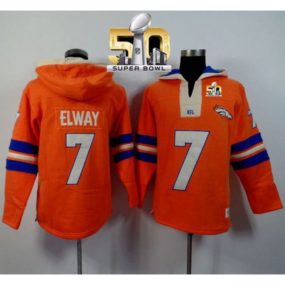 Denver Broncos #7 John Elway Orange Super Bowl 50 Player Winning Method Pullover NFL Hoodie 
