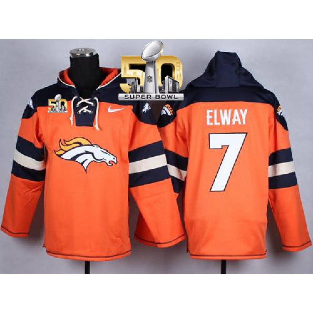 Broncos #7 John Elway Orange Super Bowl 50 Player Pullover NFL Hoodie 