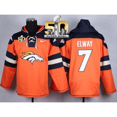 Broncos #7 John Elway Orange Super Bowl 50 Player Pullover NFL Hoodie 