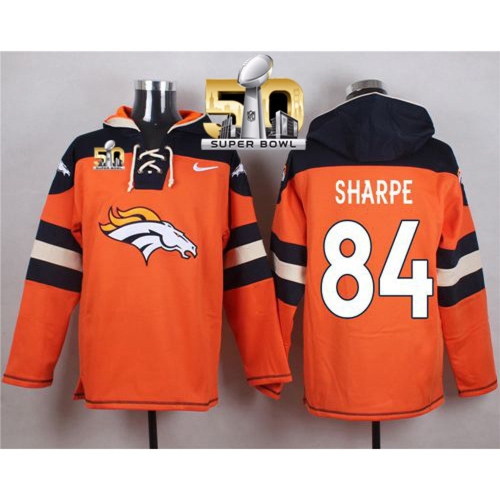 Broncos #84 Shannon Sharpe Orange Super Bowl 50 Player Pullover NFL Hoodie 