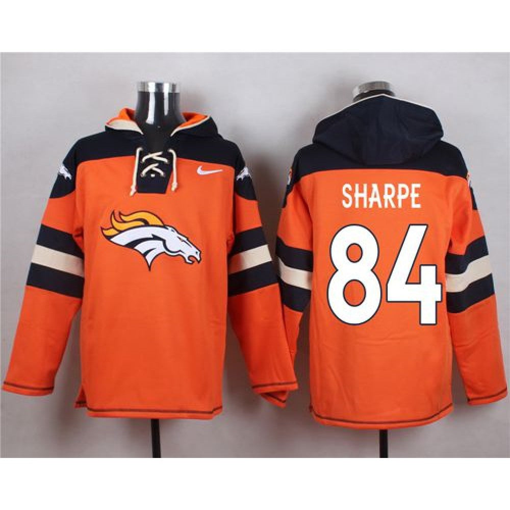 Broncos #84 Shannon Sharpe Orange Player Pullover NFL Hoodie 