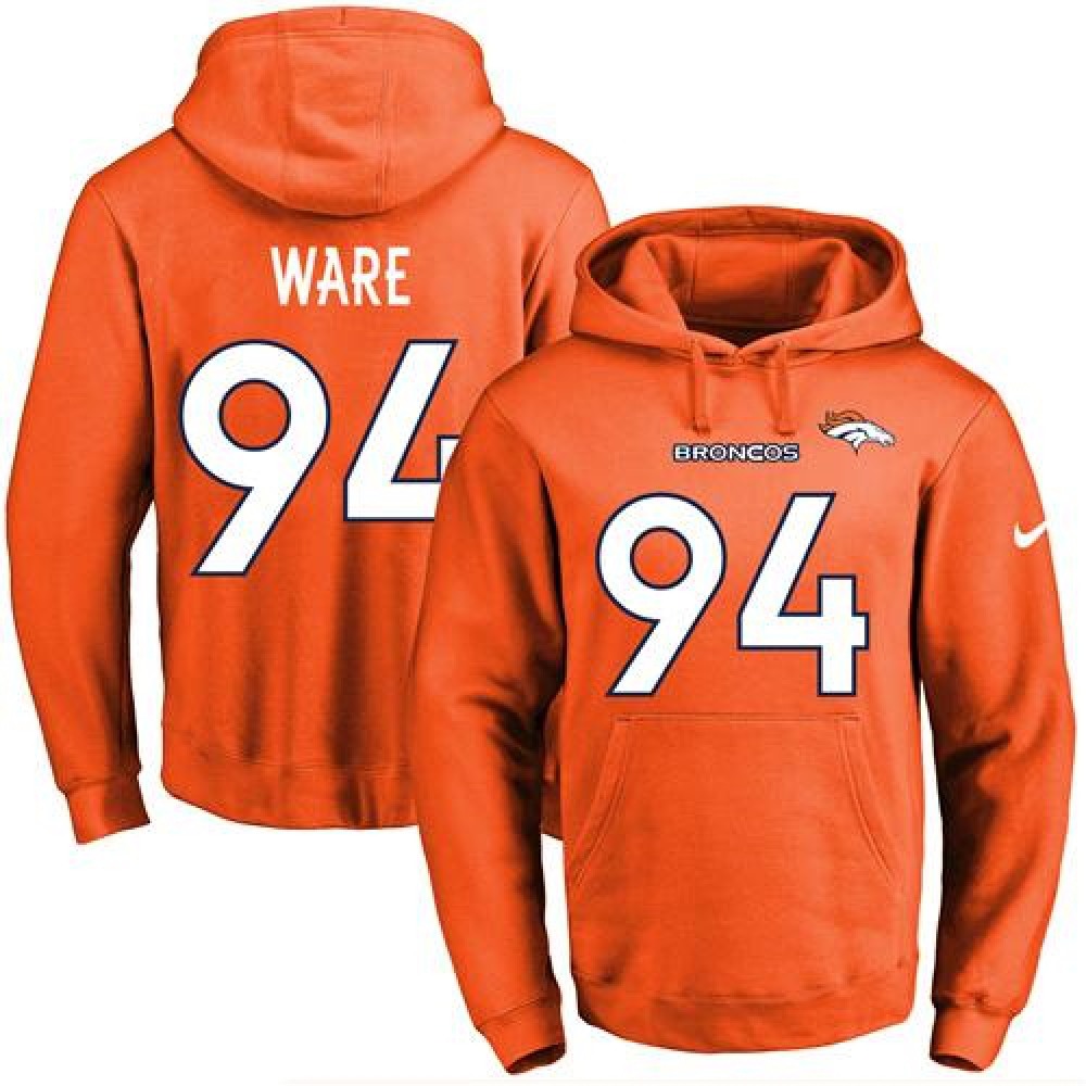 Broncos #94 DeMarcus Ware Orange Name & Number Pullover NFL Hoodie 