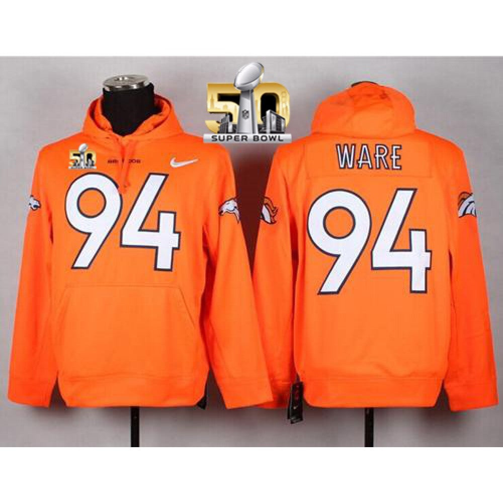 Denver Broncos #94 DeMarcus Ware Orange Super Bowl 50 Pullover NFL Hoodie 