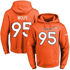 Broncos #95 Derek Wolfe Orange Name & Number Pullover NFL Hoodie 