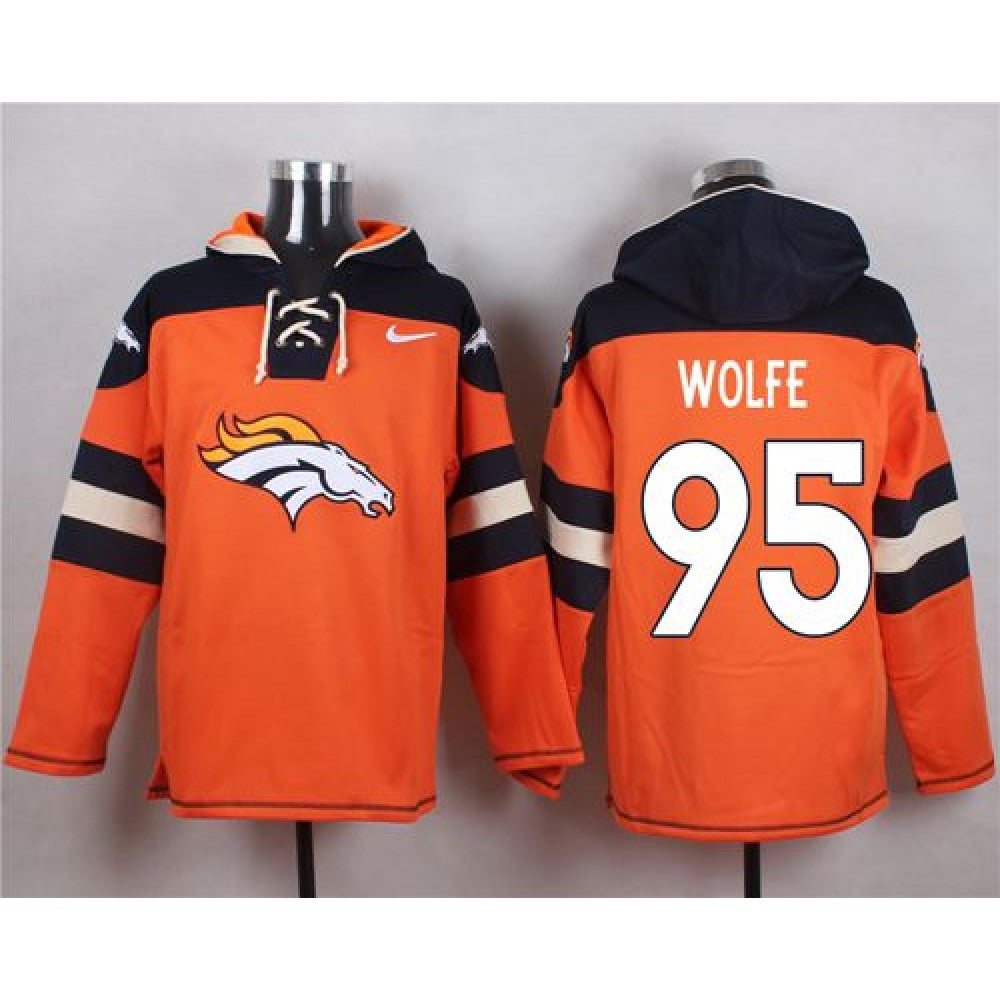 Broncos #95 Derek Wolfe Orange Player Pullover NFL Hoodie 