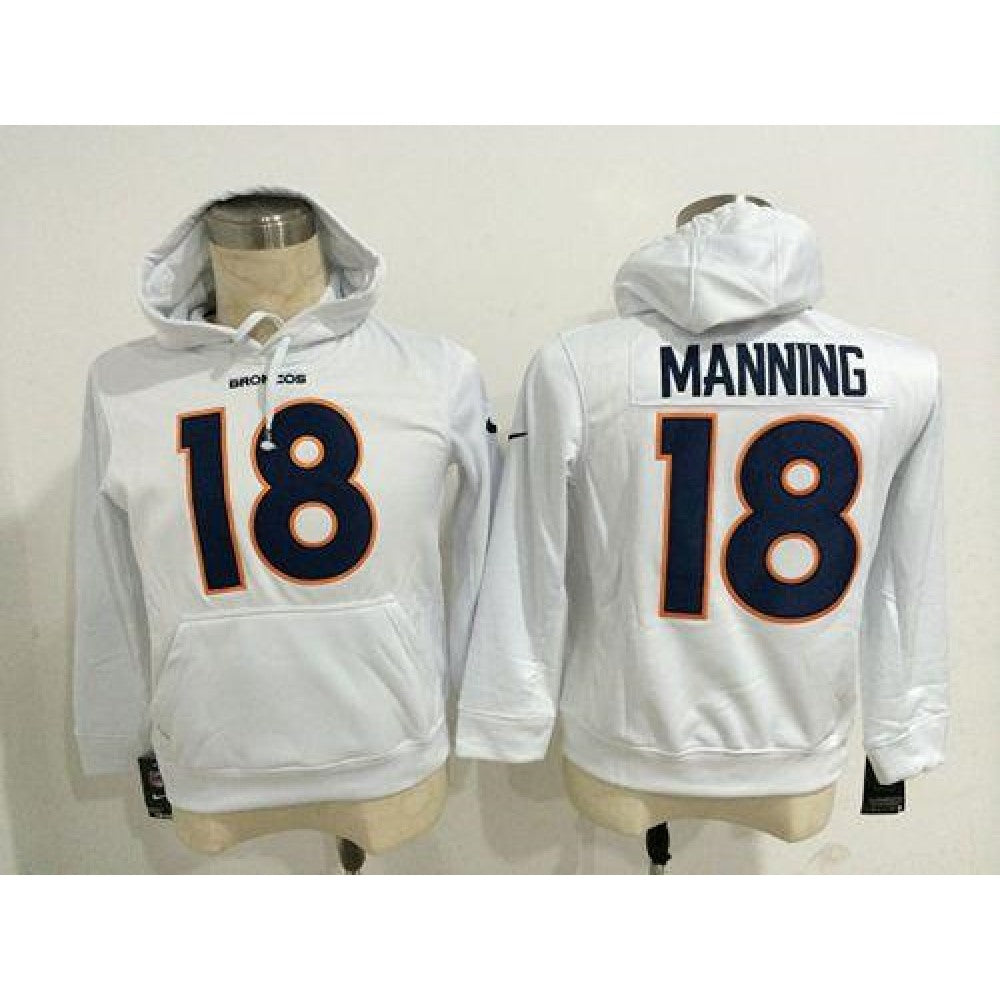 Denver Broncos #18 Peyton Manning White Pullover NFL Hoodie 