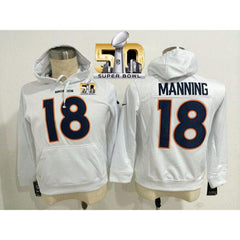Denver Broncos #18 Peyton Manning White Super Bowl 50 Pullover NFL Hoodie 