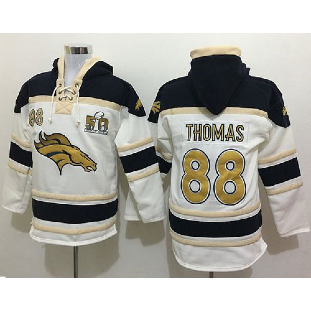 Broncos #88 Demaryius Thomas White Sawyer Hoodie Sweatshirt Super Bowl 50 Collection NFL Hoodie 