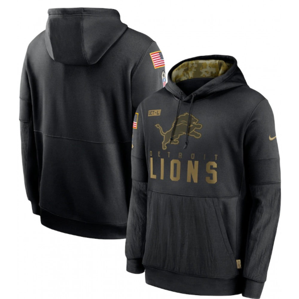 Men's Detroit Lions 2020 Black Salute to Service Sideline Performance Pullover Hoodie 