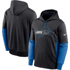 Men's Detroit Lions Black Color Block Fleece Performance Pullover Hoodie 