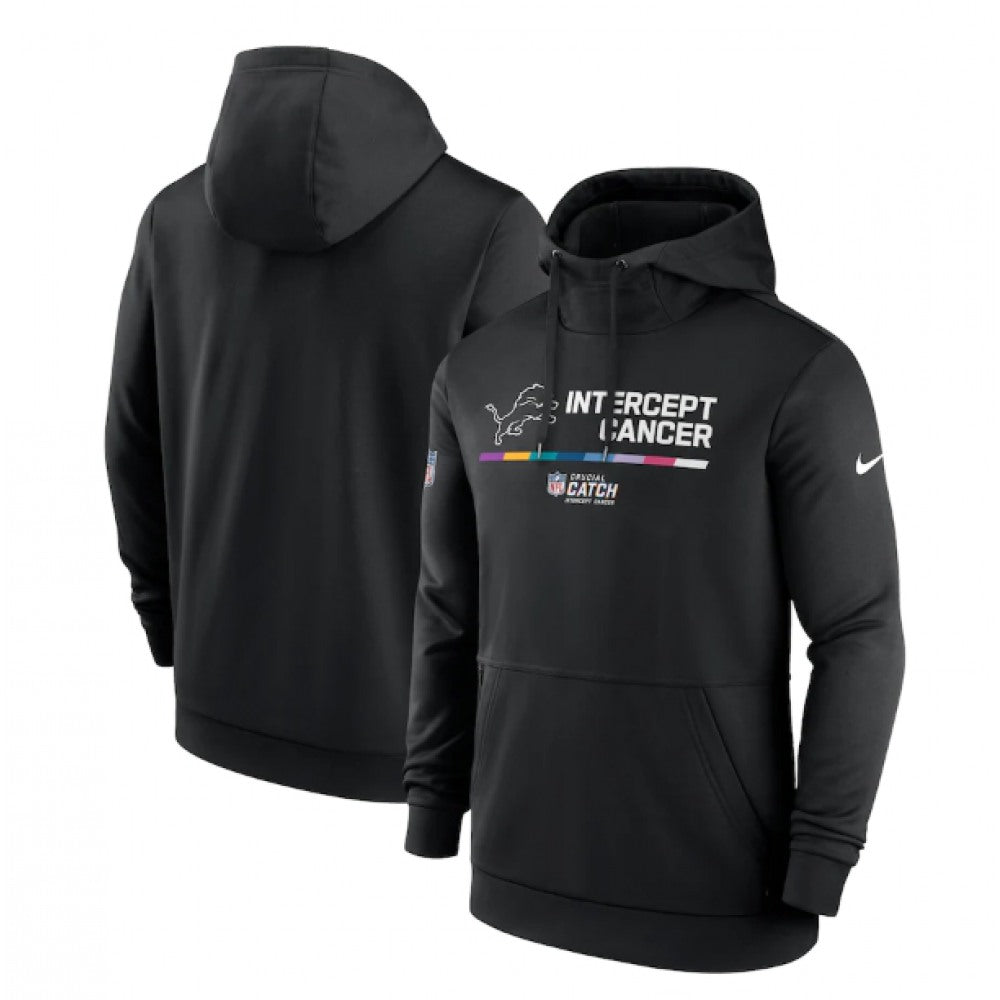 Men's Detroit Lions 2022 Black Crucial Catch Therma Performance Pullover Hoodie 