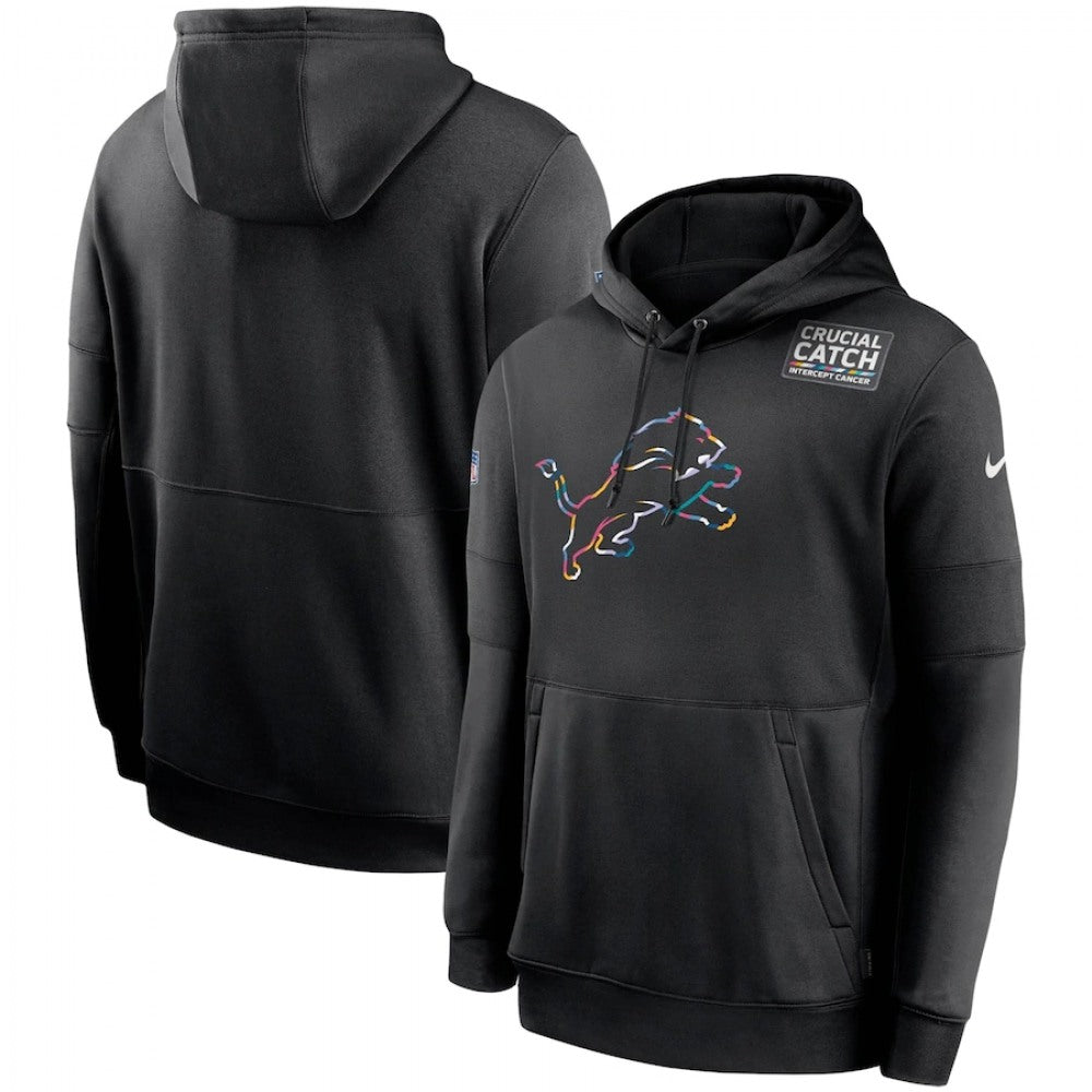 Men's Detroit Lions 2020 Black Crucial Catch Sideline Performance Pullover Hoodie 