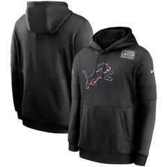 Men's Detroit Lions 2020 Black Crucial Catch Sideline Performance Pullover Hoodie 
