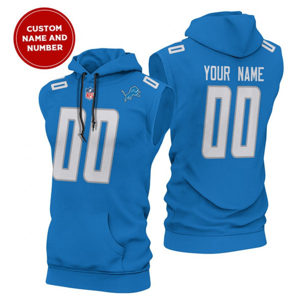 Men's Detroit Lions Customized Blue Limited Edition Sleeveless Hoodie 